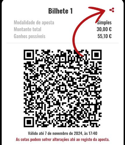 Botão de partilhar QR Code na app Placard