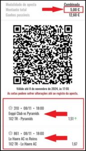 Montantes e Seleções de Apostas QR Code App Placard