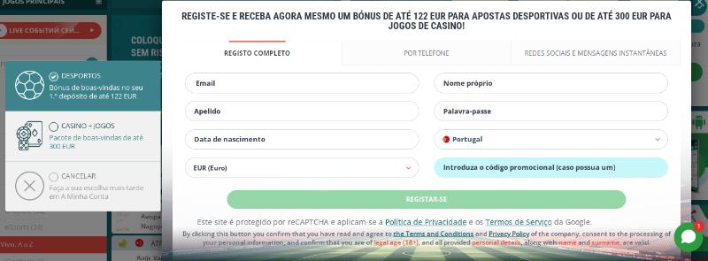 Registo para obter o bónus da 22bet