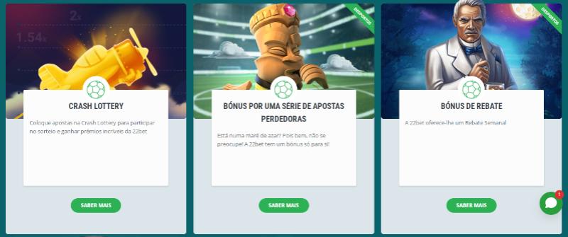 Outros bónus disponíveis na 22bet