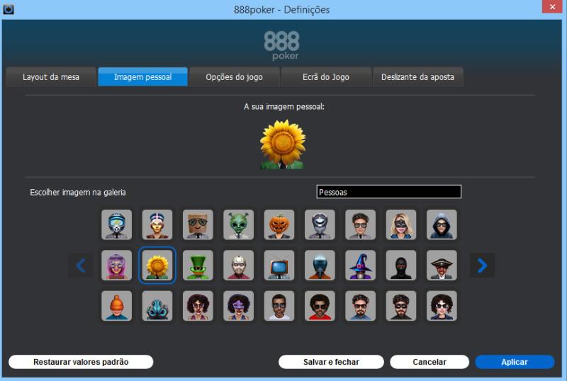 888Poker configurações da imagem pessoal