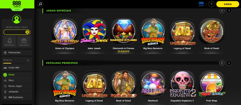 888 Casino: jogos da página inicial