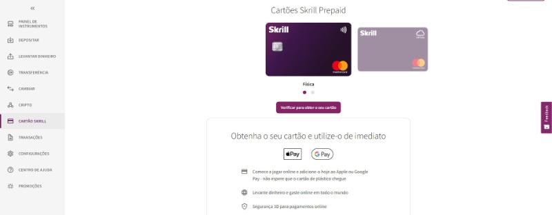 Pedir cartão físico da Skrill