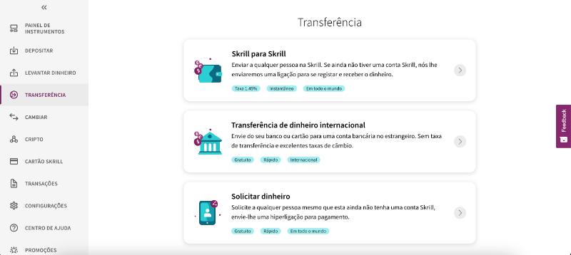 Transferência bancária na Skrill