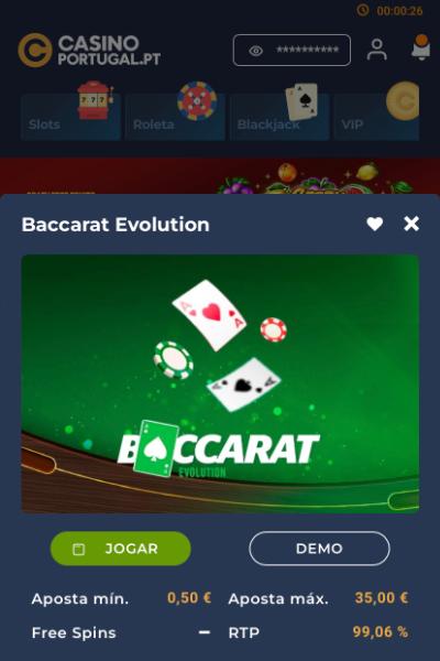 Bacará móvel no Casino Portugal