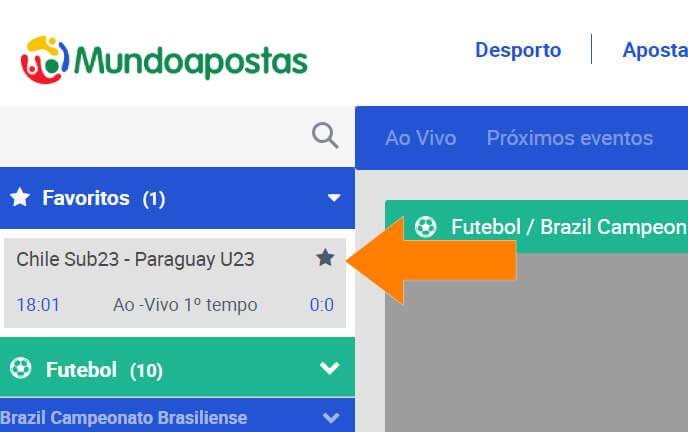 Adicionar jogos aos favoritos na MundoApostas