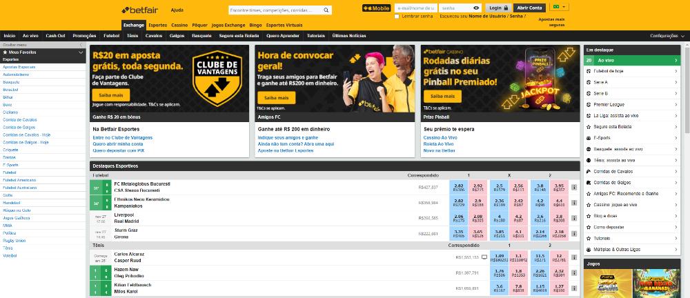 Página principal da Betfair