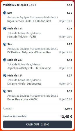 Cashout em apostas multiplas