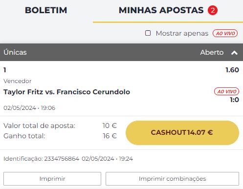 Boletim com cashout