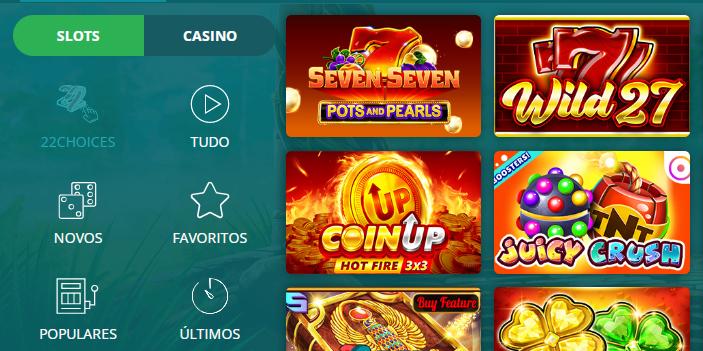 Filtros de pesquisa de slot machines no casino 22bet