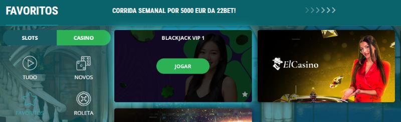 Jogos favoritos no casino 22bet