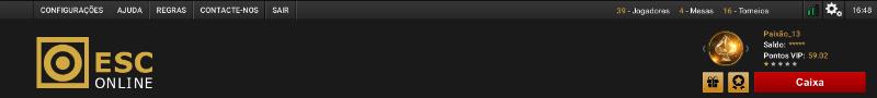 Menus e informações ESC Online Poker