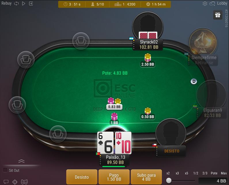 Mesas de torneio ESC Online Poker