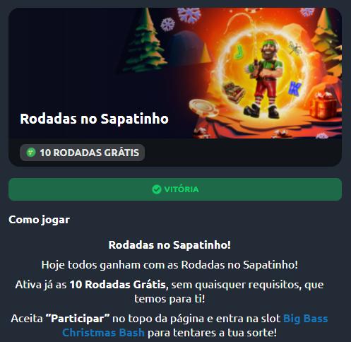 Promoção de Natal rodadas no sapatinho com oferta de 10 rodadas grátis na slot Big Bass Christmas Bash