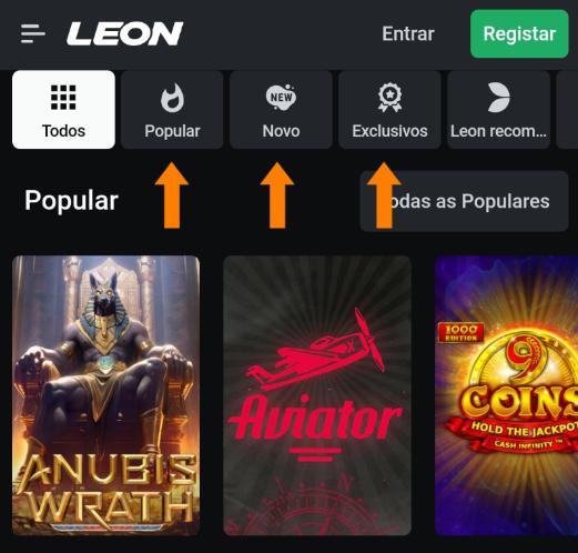 Leon app barra de pesquisa com filtros