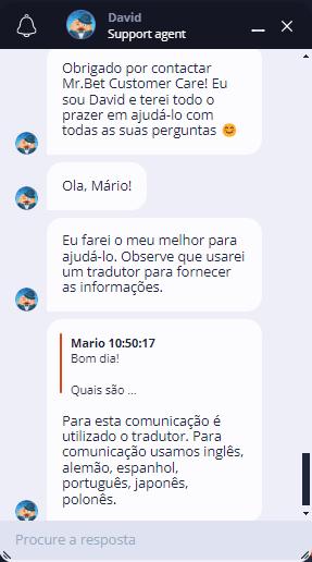 Mr Bet Apoio ao cliente