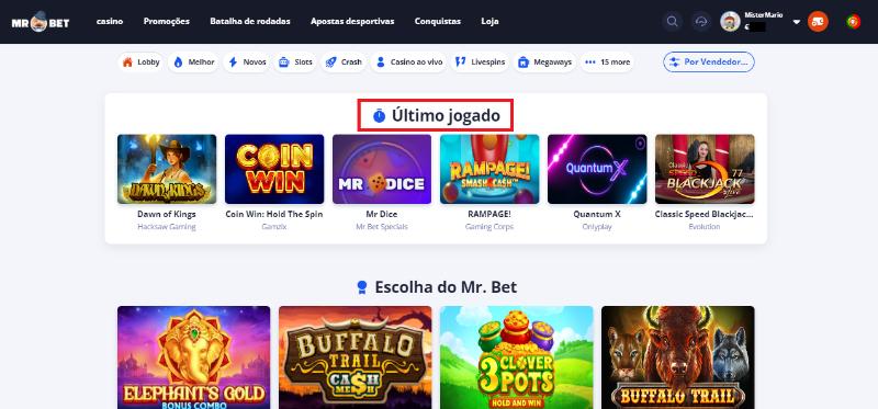 Mr Bet ultimos jogos jogados