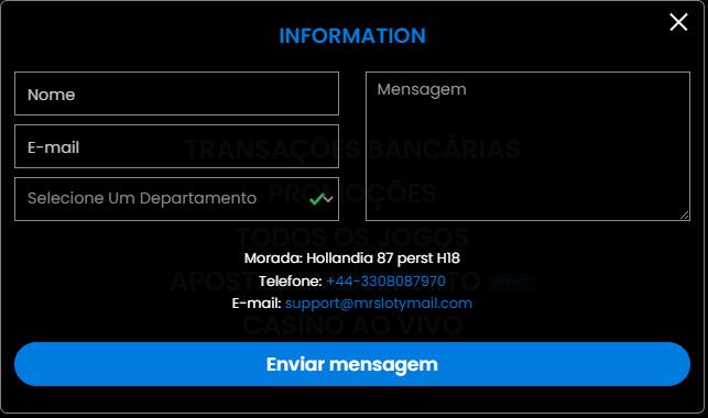 Mr Sloty informação do apoio ao cliente