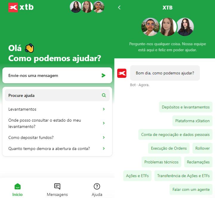 Chat ao vivo na XTB