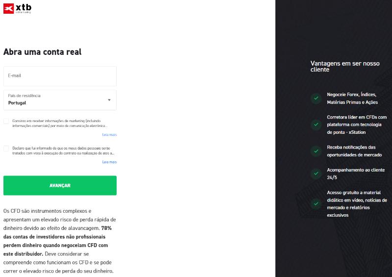 Criar conta na XTB Portugal