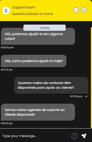 Chat apoio ao cliente Lucky Lotus