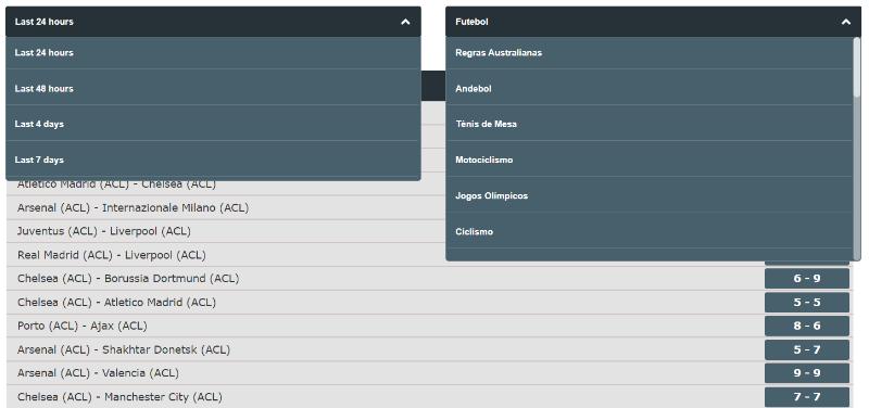 Página de Resultados da Goalbet