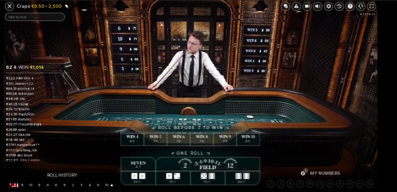 Jogo ao vivo de craps no casino Lucky Lotus