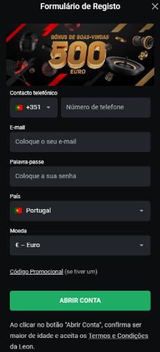 Formulário de registo na Leon