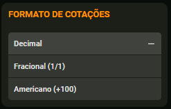 Opções para personalizar o formato das odds