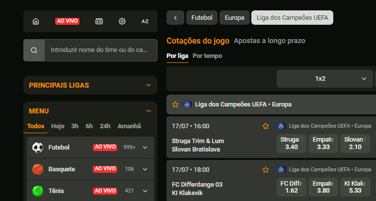 Jogos ao vivo nas apostas da CashWin