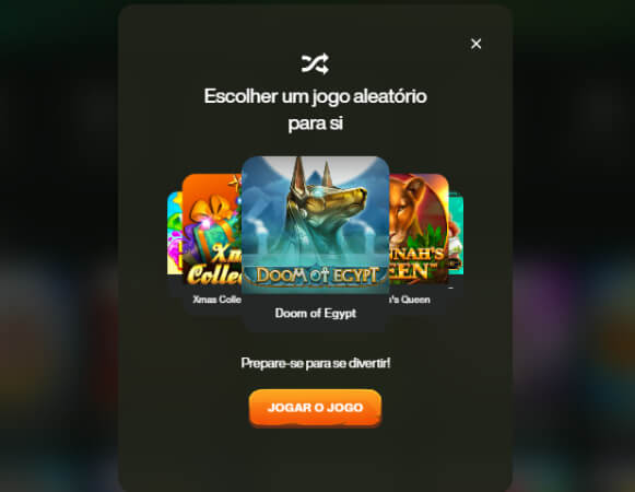 Opção para selecionar um jogo de casino aleatório