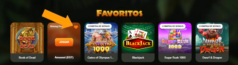 Adicionar jogos aos favoritos no casino CashWin