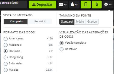 ALteração do formato de odds apostas WinWin Bet