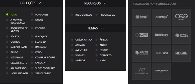 Filtros de pesquisa do casino WinWin Bet