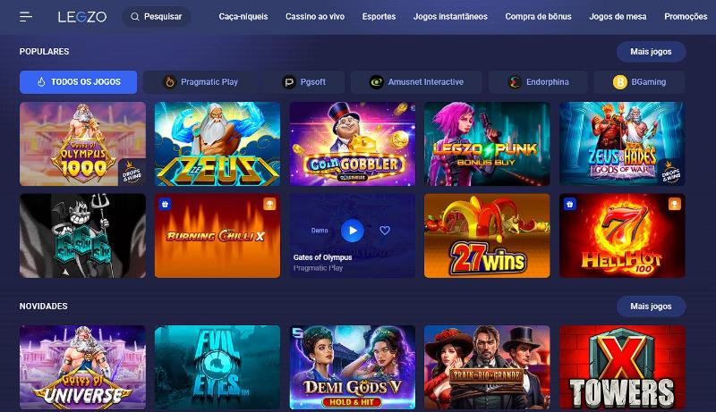 Legzo Casino categorias de pesquisa