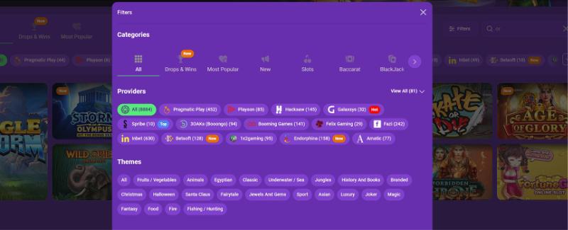 BetPlays categorias e filtros de pesquisa