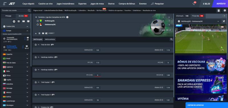 Mercados de apostas ao vivo e transmissão no Jet Casino