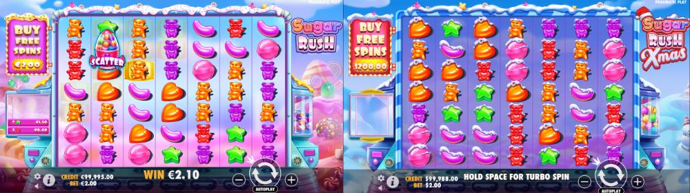 Comparação da slot Sugar Rush tradicional com a versão de natal