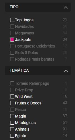 Filtros de Slots nos casinos online