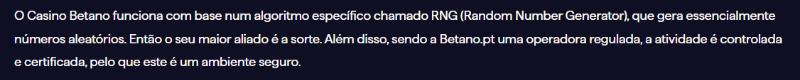 Sistema RNG do casino Betano