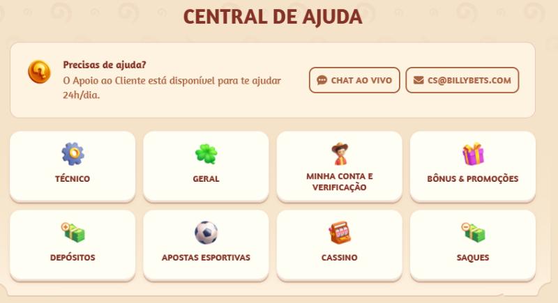 Central de ajuda de um casino online